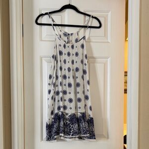 Ocean Drive White Dress with Navy Floral Medallion Print